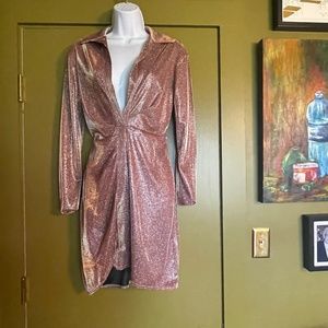 ASOS Pink Sparkle Long Sleeve Mini Dress